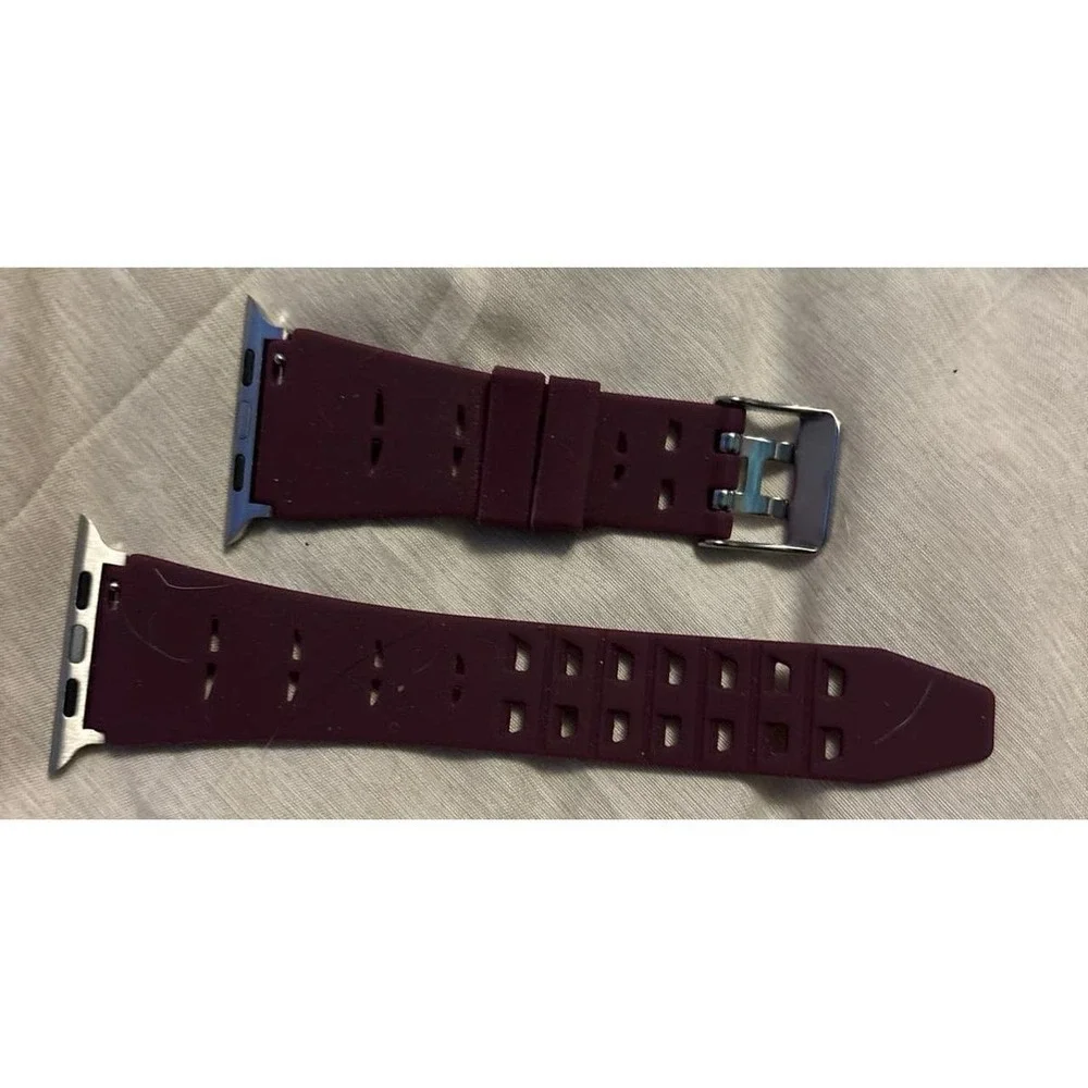 NEW Breathable Burgundy Silicone Buckled Band for Apple Watch 42mm/44mm/45mm